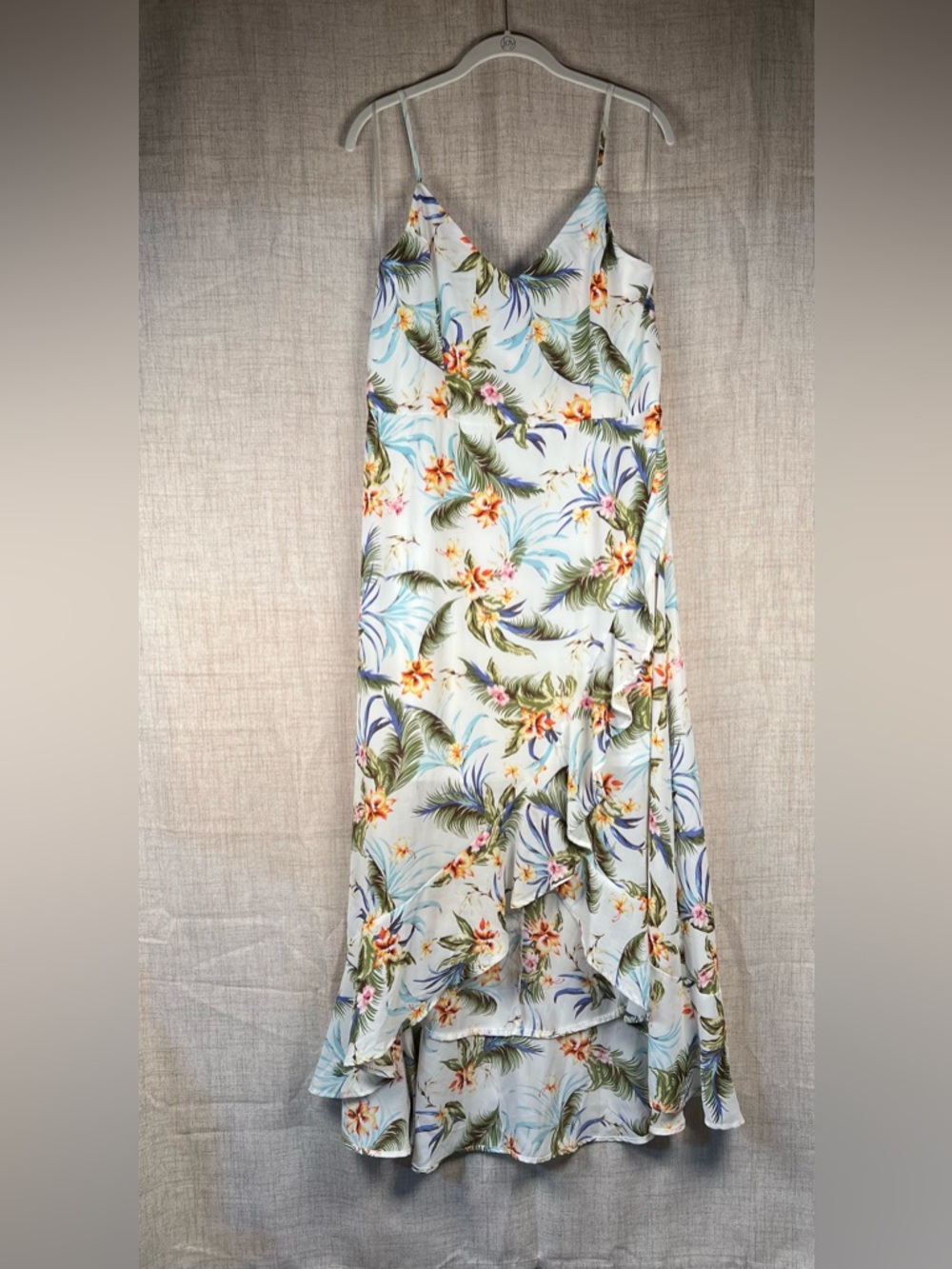 Tropical‎ Dress Spaghetti Strap V Neck Francesca's Miami High Low NWT X Large